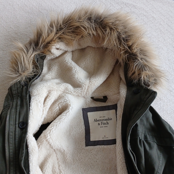 a&f ♡ fur lined parka y2k vintage hood green cargo utility abercrombie and fitch - Picture 4 of 13